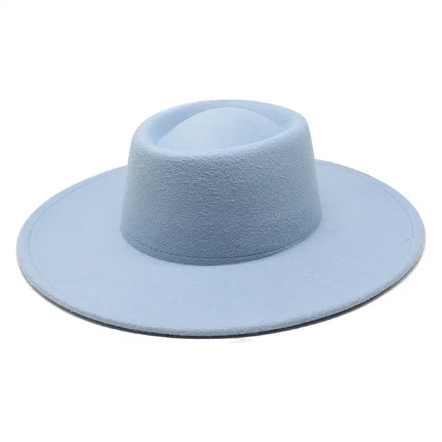 Classic British Style Big Wide Brim Fedora Hat For Women Winter Felt-Winter Hats-Arimonz-Sky blue-57-59CM (22-23 inches)-Arimonz