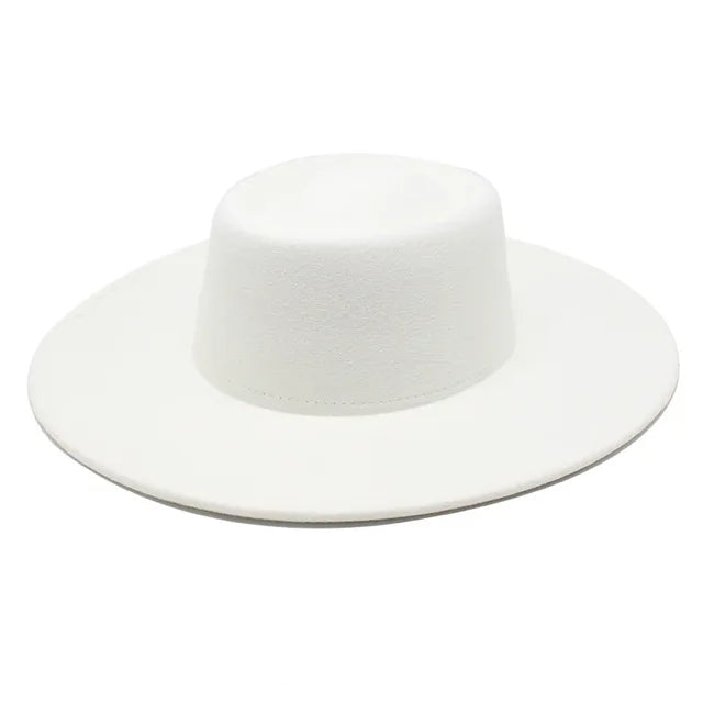 Classic British Style Big Wide Brim Fedora Hat For Women Winter Felt-Winter Hats-Arimonz-WHITE-57-59CM (22-23 inches)-Arimonz