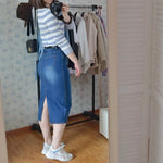 Classic Denim Skirt Women Long Jean Skirt High Waist Pencil Skirt-Denim Skirts-Arimonz-Arimonz