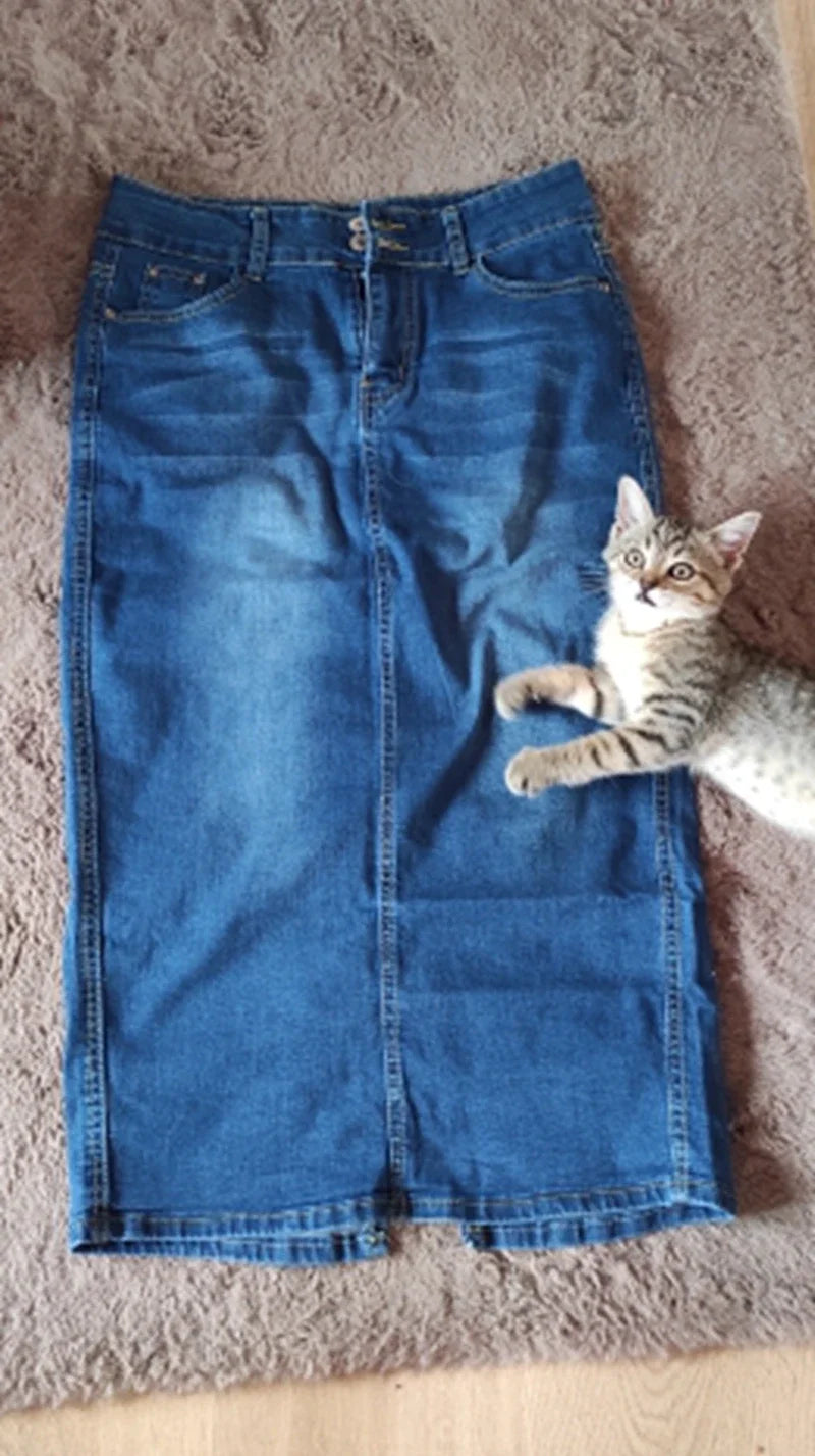 Classic Denim Skirt Women Long Jean Skirt High Waist Pencil Skirt-Denim Skirts-Arimonz-Arimonz