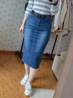 Classic Denim Skirt Women Long Jean Skirt High Waist Pencil Skirt-Denim Skirts-Arimonz-Blue-S-Arimonz