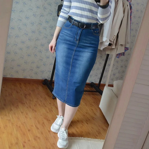 Classic Denim Skirt Women Long Jean Skirt High Waist Pencil Skirt-Denim Skirts-Arimonz-Arimonz