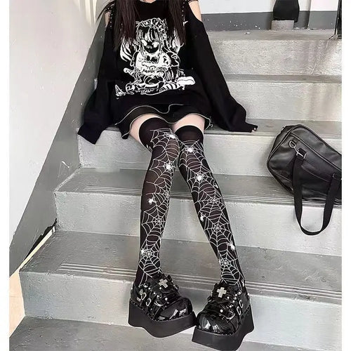 Classic Lolita Black Goth Cute Stockings Thigh Highs Gothic Long Socks-Socks & Tights-Arimonz-Arimonz