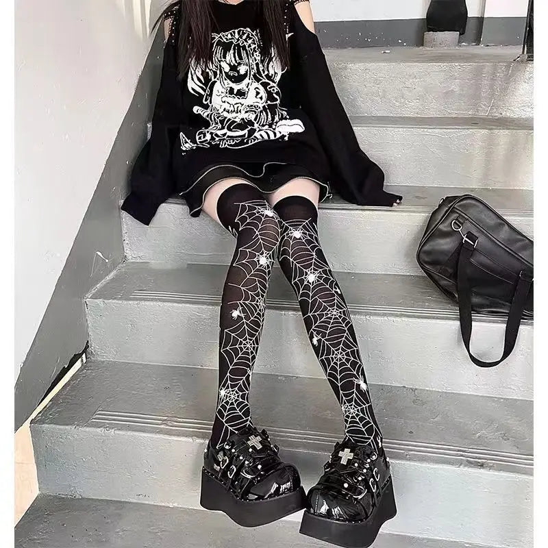 Classic Lolita Black Goth Cute Stockings Thigh Highs Gothic Long Socks-Socks & Tights-Arimonz-Arimonz