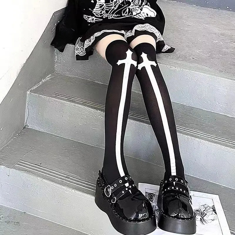Classic Lolita Black Goth Cute Stockings Thigh Highs Gothic Long Socks-Socks & Tights-Arimonz-Arimonz