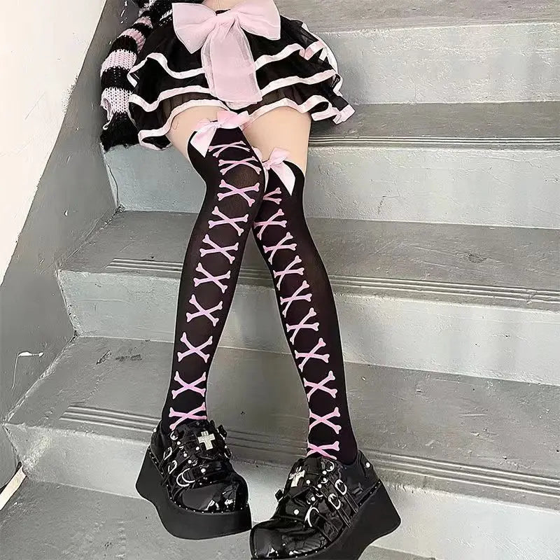 Classic Lolita Black Goth Cute Stockings Thigh Highs Gothic Long Socks-Socks & Tights-Arimonz-Arimonz