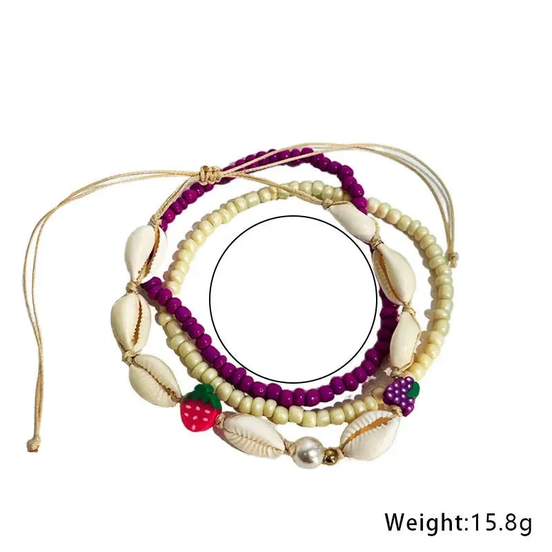 Colorful Handmade Beads Bohemian Anklet Set Boho Shell Charm Jewelry-Anklets-Arimonz-Arimonz