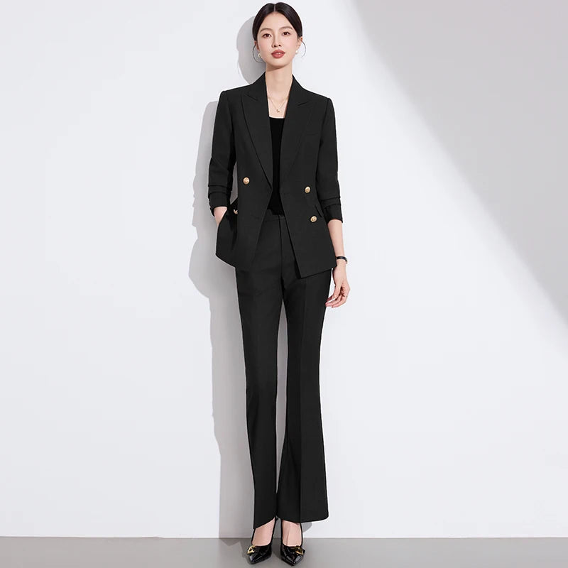 Commuter Jacket Trousers Suit Business Chic Office Blazer Pants Set-Wear To Work Sets-Arimonz-Black-S(US-4)-Arimonz