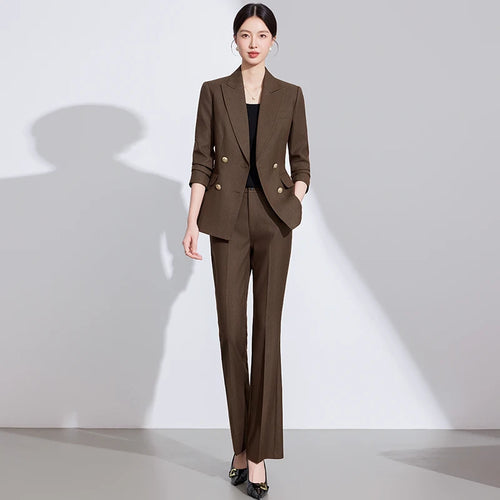 Commuter Jacket Trousers Suit Business Chic Office Blazer Pants Set-Wear To Work Sets-Arimonz-Coffee-S(US-4)-Arimonz