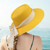 Concave Top Straw Hat with Bow Ribbon Wide Brim Sunshade Hat-Summer Hats-Arimonz-Arimonz