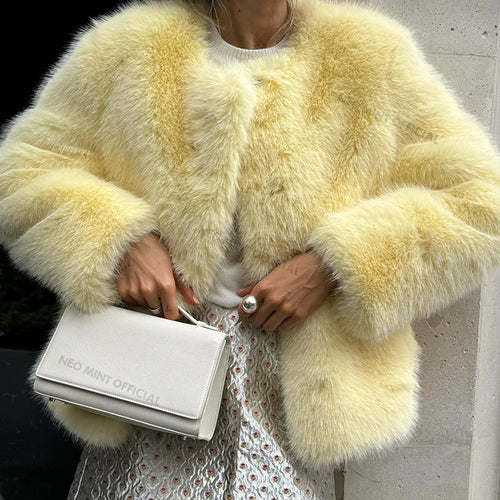 Cool Street Winter Fashion Fluffy Fur Jacket Round Neck Faux Fur Coat-Fuzzy Jackets-Arimonz-Arimonz