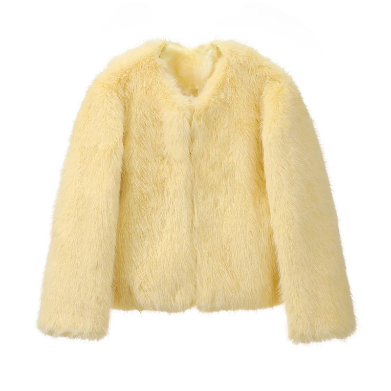 Cool Street Winter Fashion Fluffy Fur Jacket Round Neck Faux Fur Coat-Fuzzy Jackets-Arimonz-yellow fox fur coat-S-Arimonz