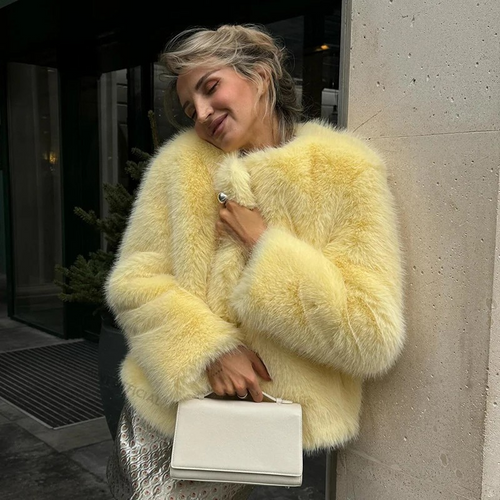 Cool Street Winter Fashion Fluffy Fur Jacket Round Neck Faux Fur Coat-Fuzzy Jackets-Arimonz-Arimonz
