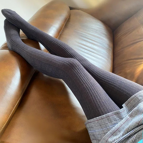 Cotton Blends Bottoming Socks Retro Knitted Winter Stripe Tights-Socks & Tights-Arimonz-Black Grey-One Size-Arimonz
