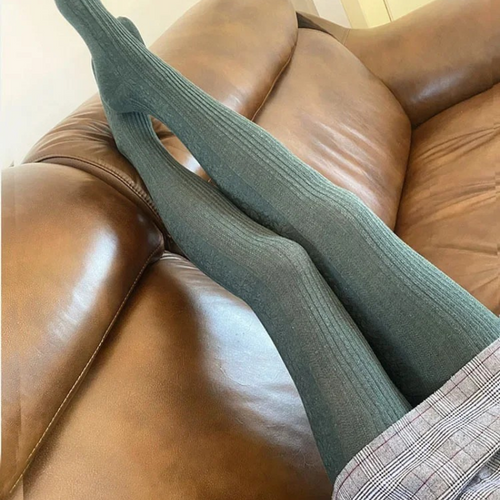Cotton Blends Bottoming Socks Retro Knitted Winter Stripe Tights-Socks & Tights-Arimonz-Dark Green-One Size-Arimonz