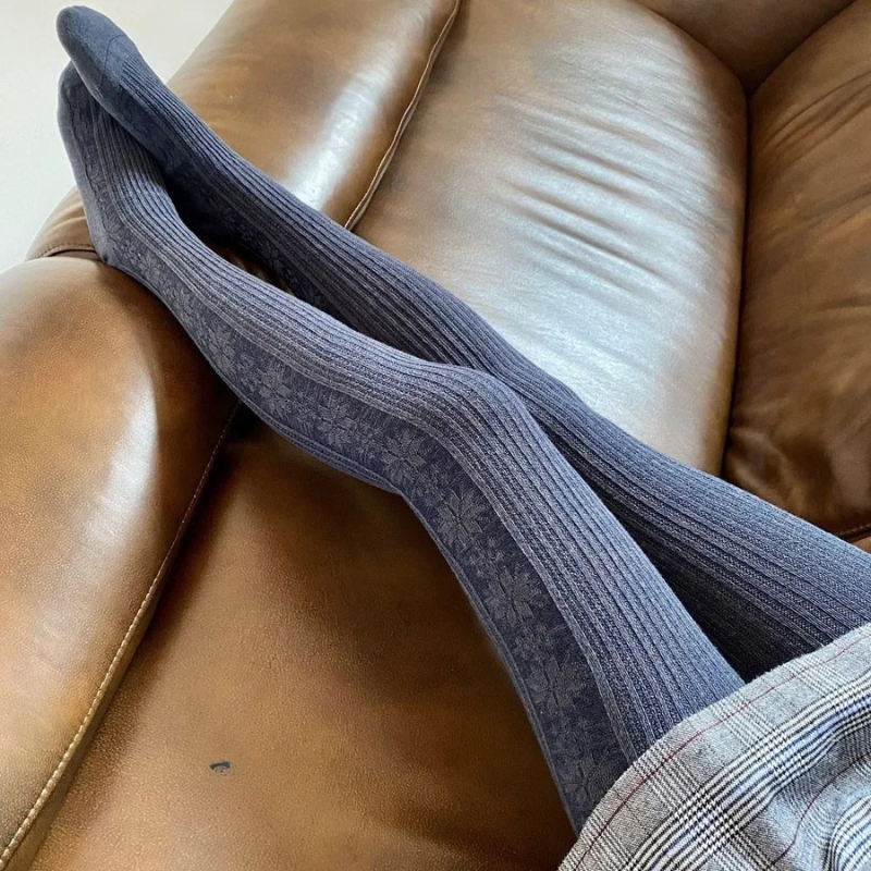 Cotton Blends Bottoming Socks Retro Knitted Winter Stripe Tights-Socks & Tights-Arimonz-Navy Blue-One Size-Arimonz