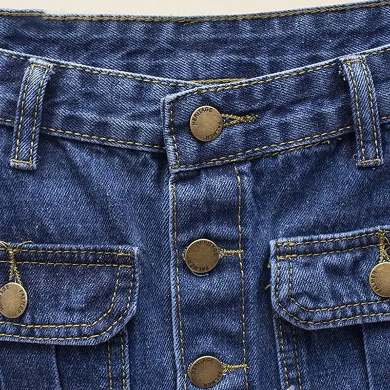 Cotton Denim High Waist With Belt A-Line Women Skirt-Jeans-Arimonz-Arimonz