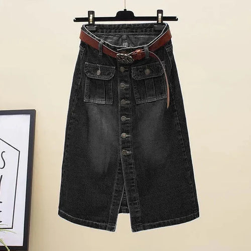 Cotton Denim High Waist With Belt A-Line Women Skirt-Jeans-Arimonz-Black-2XL-Arimonz