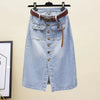 Cotton Denim High Waist With Belt A-Line Women Skirt-Jeans-Arimonz-Light Blue-2XL-Arimonz