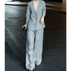 Cotton Linen Striped Blazer and Wide Leg Pants Retro Streetwear Set-Wear To Work Sets-Arimonz-Arimonz