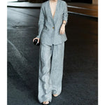 Cotton Linen Striped Blazer and Wide Leg Pants Retro Streetwear Set-Wear To Work Sets-Arimonz-Arimonz