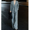 Cotton Linen Striped Blazer and Wide Leg Pants Retro Streetwear Set-Wear To Work Sets-Arimonz-Arimonz