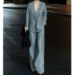 Cotton Linen Striped Blazer and Wide Leg Pants Retro Streetwear Set-Wear To Work Sets-Arimonz-Arimonz