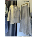 Cotton Linen Striped Blazer and Wide Leg Pants Retro Streetwear Set-Wear To Work Sets-Arimonz-Arimonz
