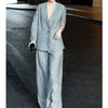 Cotton Linen Striped Blazer and Wide Leg Pants Retro Streetwear Set-Wear To Work Sets-Arimonz-Arimonz