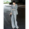 Cotton Linen Striped Blazer and Wide Leg Pants Retro Streetwear Set-Wear To Work Sets-Arimonz-gray set-M (US-6)-Arimonz