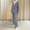 Cotton Linen Striped Blazer and Wide Leg Pants Retro Streetwear Set-Wear To Work Sets-Arimonz-Arimonz