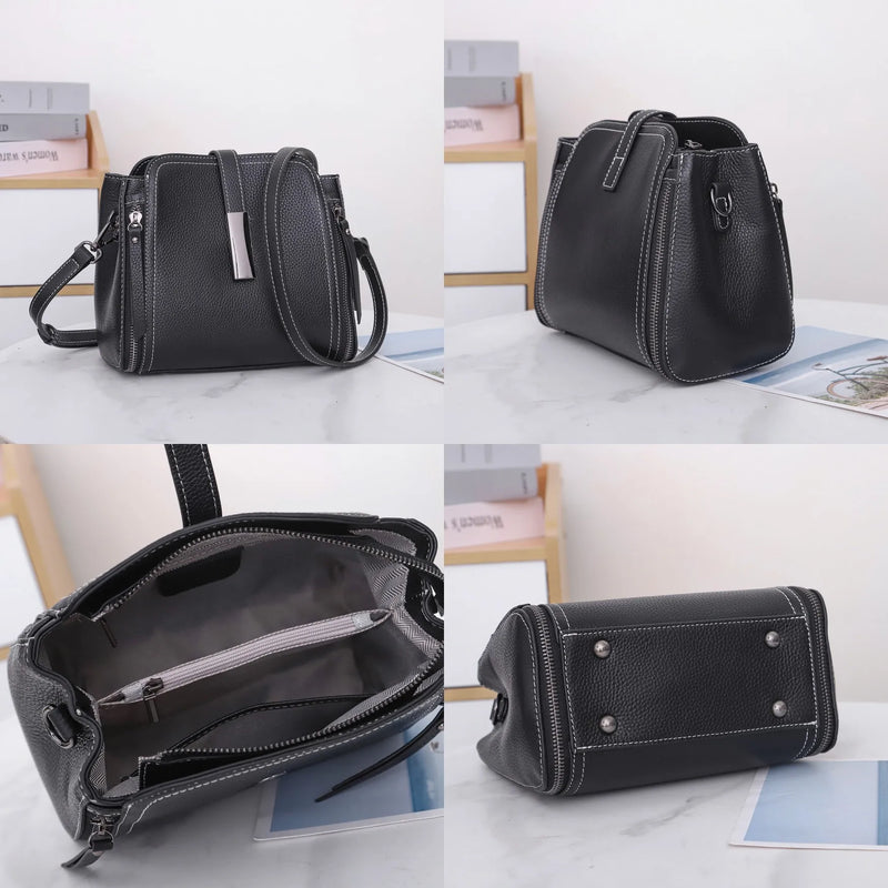 Cow Leather Women's Handbag Shoulder Bag Crossbody Bucket Bag-Handbags-Arimonz-Arimonz