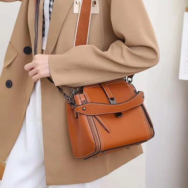 Cow Leather Women's Handbag Shoulder Bag Crossbody Bucket Bag-Handbags-Arimonz-caramel-Arimonz
