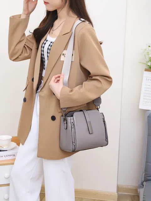 Cow Leather Women's Handbag Shoulder Bag Crossbody Bucket Bag-Handbags-Arimonz-gray-Arimonz