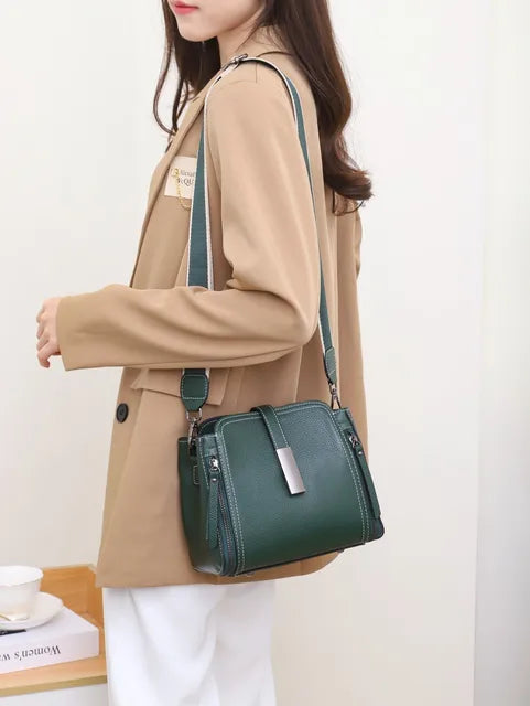Cow Leather Women's Handbag Shoulder Bag Crossbody Bucket Bag-Handbags-Arimonz-green-Arimonz