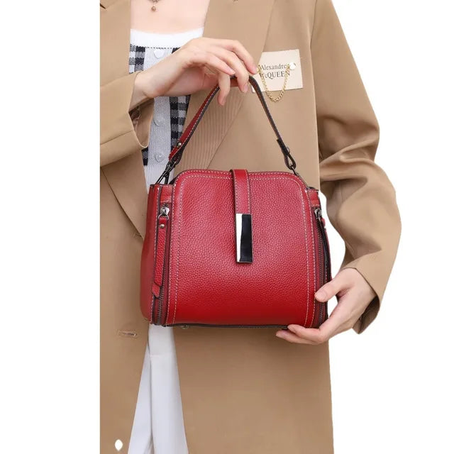 Cow Leather Women's Handbag Shoulder Bag Crossbody Bucket Bag-Handbags-Arimonz-wine red-Arimonz