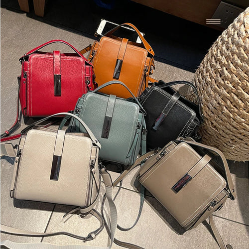 Cow Leather Women's Handbag Shoulder Bag Crossbody Bucket Bag-Handbags-Arimonz-Arimonz