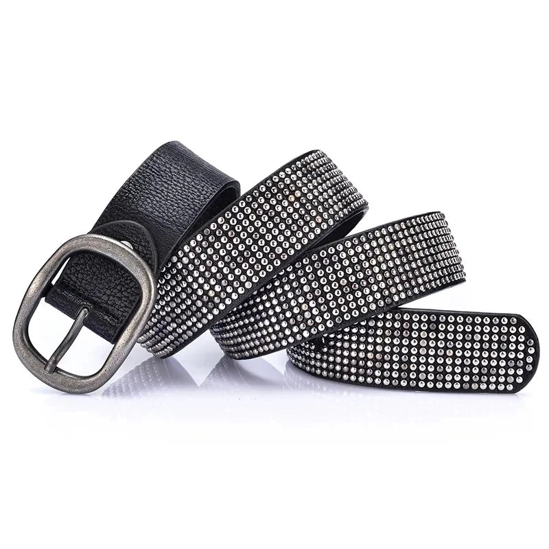 Cowskin Designer Waist Punk Rivet Studded Belt Casual Pin Buckle-Belts-Arimonz-Black-90cm/35in-Arimonz