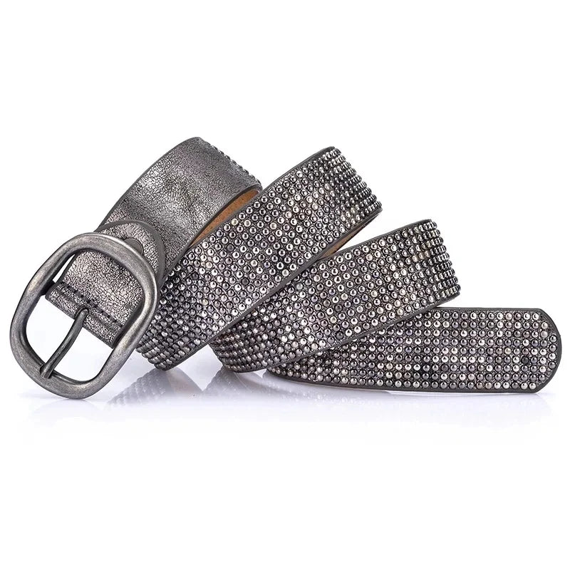Cowskin Designer Waist Punk Rivet Studded Belt Casual Pin Buckle-Belts-Arimonz-Gray-90cm/35in-Arimonz