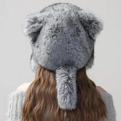 Cozy Faux Fur Beanie Hat with Stylish Color Block Design Outdoor Cap-Winter Hats-Arimonz-Arimonz