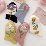 Cute Flower Style Breathable Middle Tube Floral Women Socks in 5 Pairs-Socks & Tights-Arimonz-Arimonz