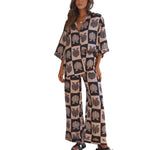 Cute Seashell Print Half Sleeve Shirt and Pants Set Women Loungewear-Wear To Work Sets-Arimonz-black-S-Arimonz