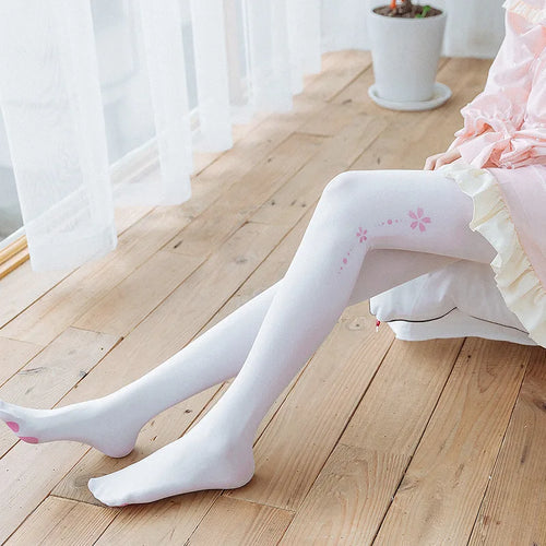 Cute Tights Women Velvet Stocking Cute Cat Footprints White Pantyhose-Socks & Tights-Arimonz-Arimonz