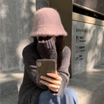 Autumn Winter Wool Fur Cap for Women Soft Warm Wool Basin Bucket Hat