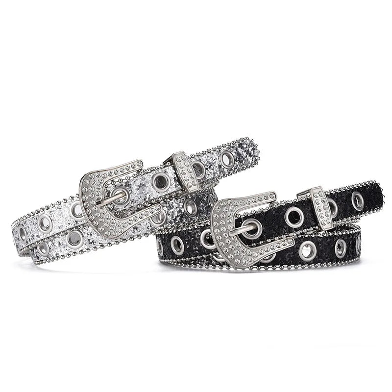 Y2k Girls Belt Retro Leather Rhinestone Pin Buckle Waistband