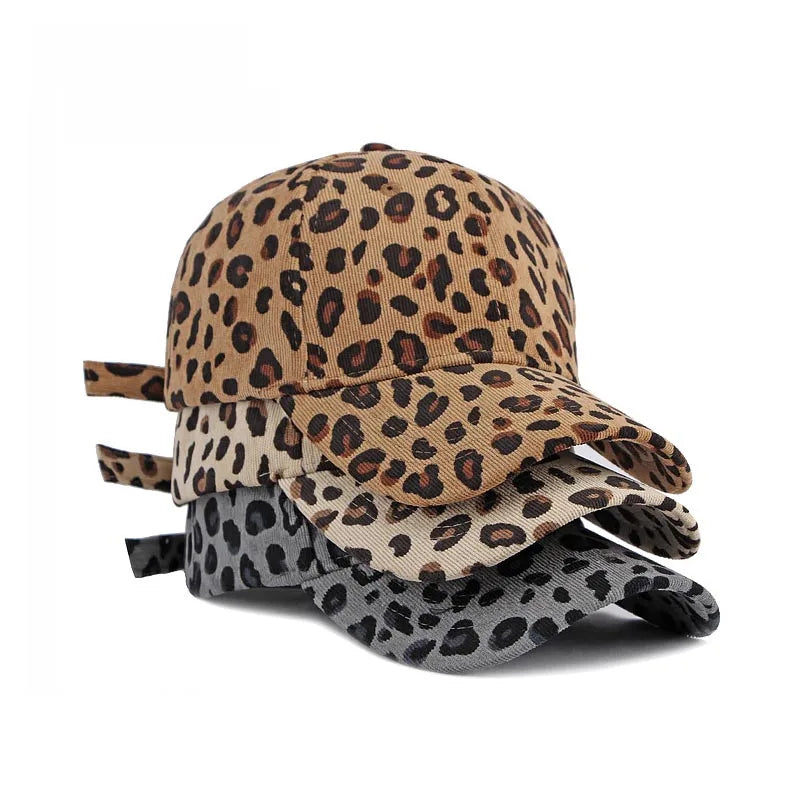 Women Leopard Pattern Corduroy Baseball Cap Men Retro Snapback Hat