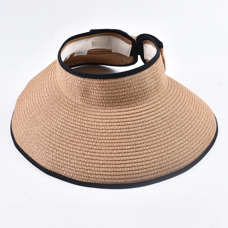 Summer Empty Top Straw Hat Foldable Wide Large Brim Bowknot Sun Hat