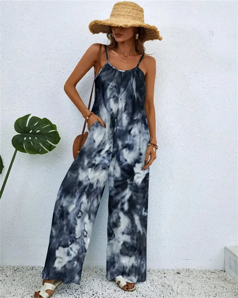 Ladies Digital Printing Gradient Sleeveless Casual Baggy Jumpsuit