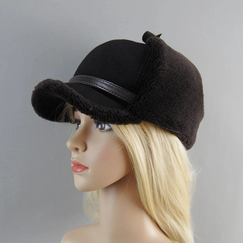 High Quality Real Fur Hat Lamb Wool Winter Bomber Hats Earflaps Cap