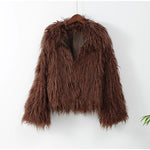 Elegant Thicken Cropped Faux Fur Coat Long Sleeve Loose Fur Jacket